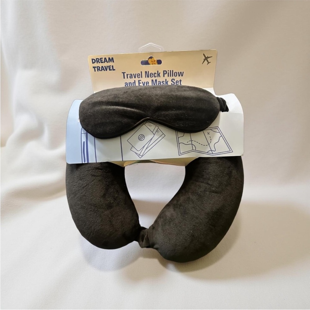 💚9N Black Travel Neck Pillow and Eye Mask Set